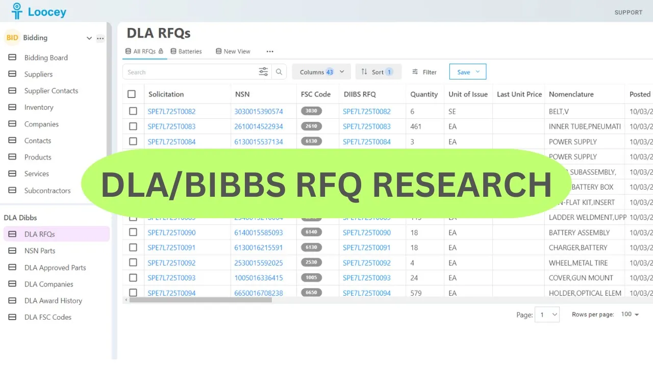 Loocey DLA video tutorial: How To Find RFQs in DLA/Dibbs – RFQ Research in Loocey