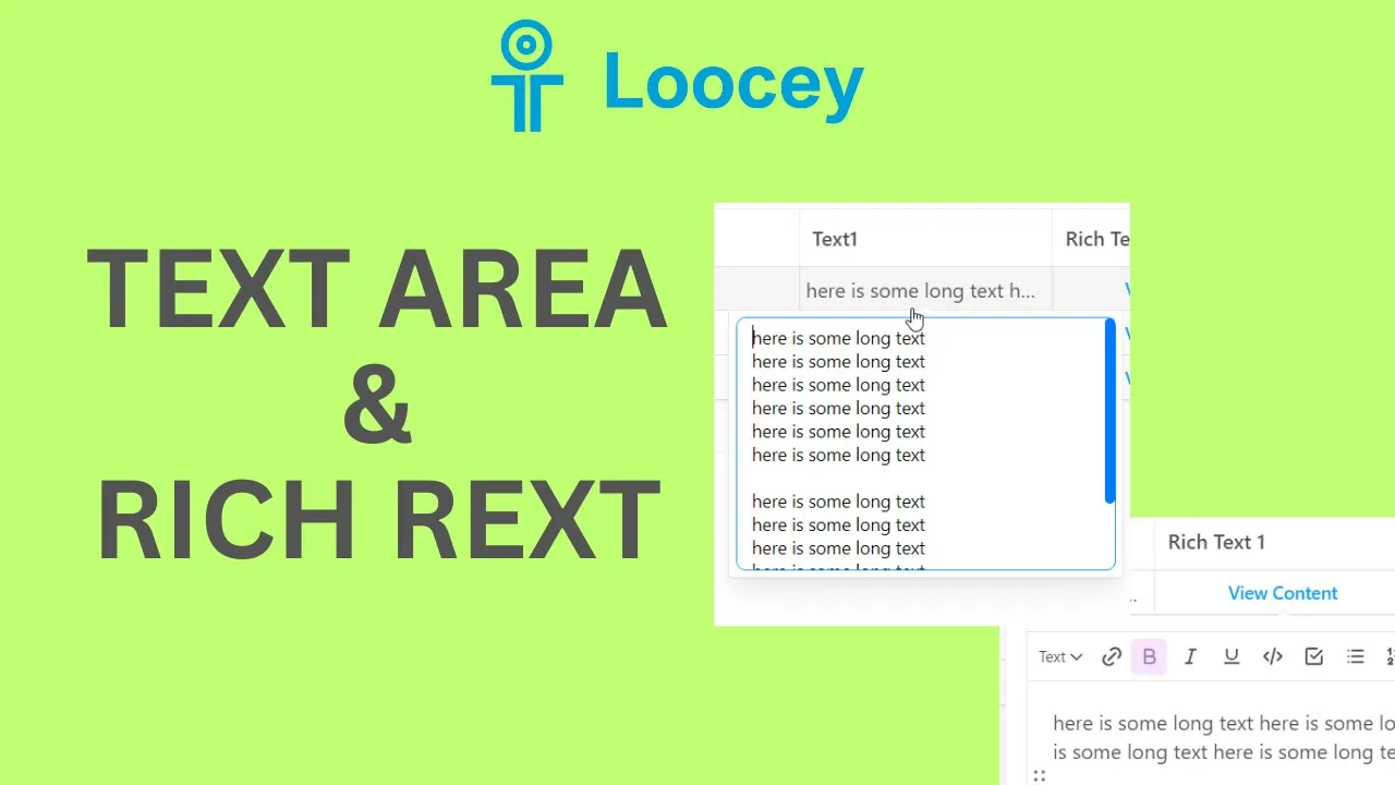 Loocey DLA video tutorial: How to Add Text Area and Rich Text Column Types - Loocey