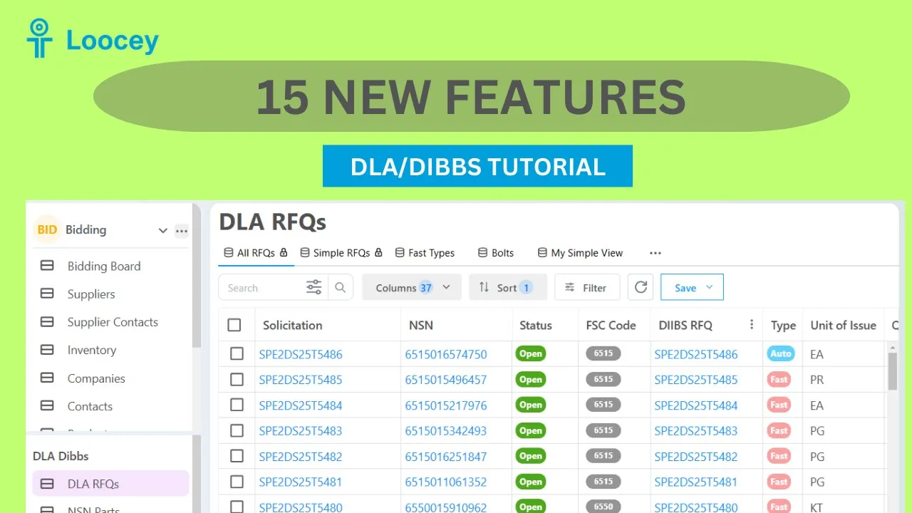 Loocey DLA video tutorial: 15 New Features in Loocey for DLA/DIBBS Suppliers